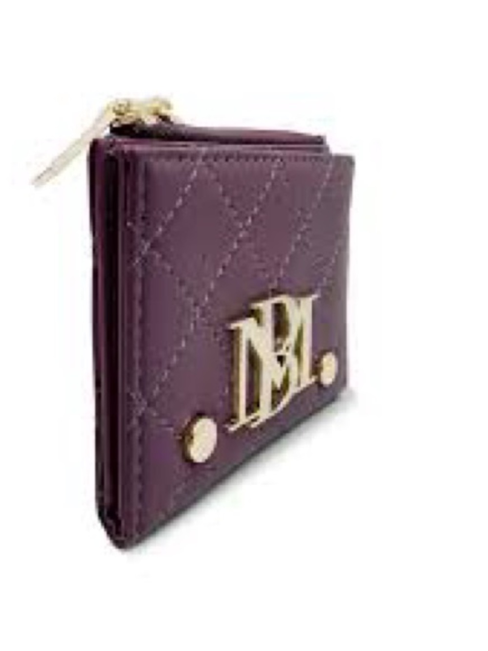 Badgley Mischka Quilted Plum Card Wallet with Gold Hardware